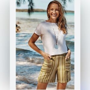 J Jill Pull On Linen Blend Cuffed Shorts Women's Size M